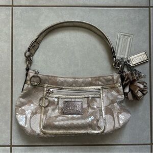 Coach Poppy sequin shoulder bag with gold leather trim